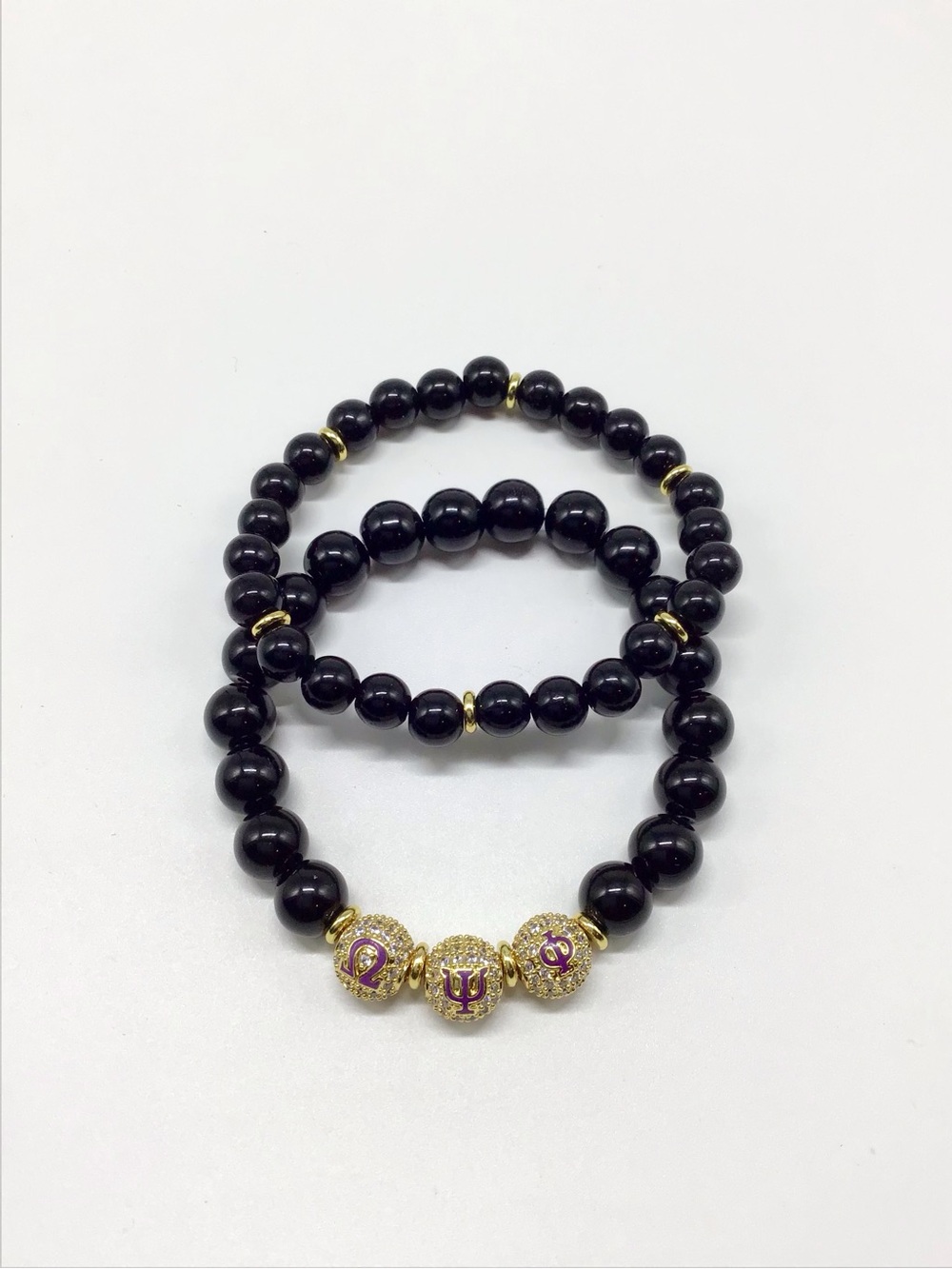 Omega Psi Phi Black Beaded Trio Bracelet